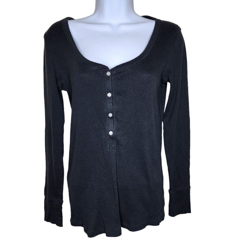 Vintage Y2K Victorias Secret Thermal Henley Button Top Shirt Womens Size M Black